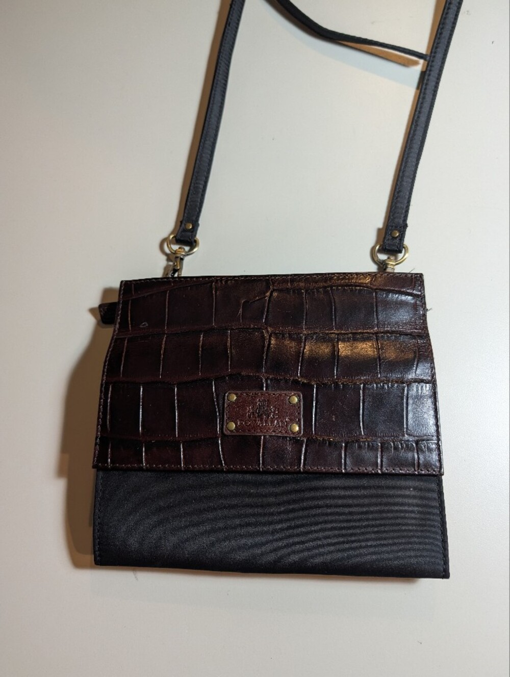 Rowallan Of Scotland Brown Croc-Embossed Leather Crossbody with Black Base